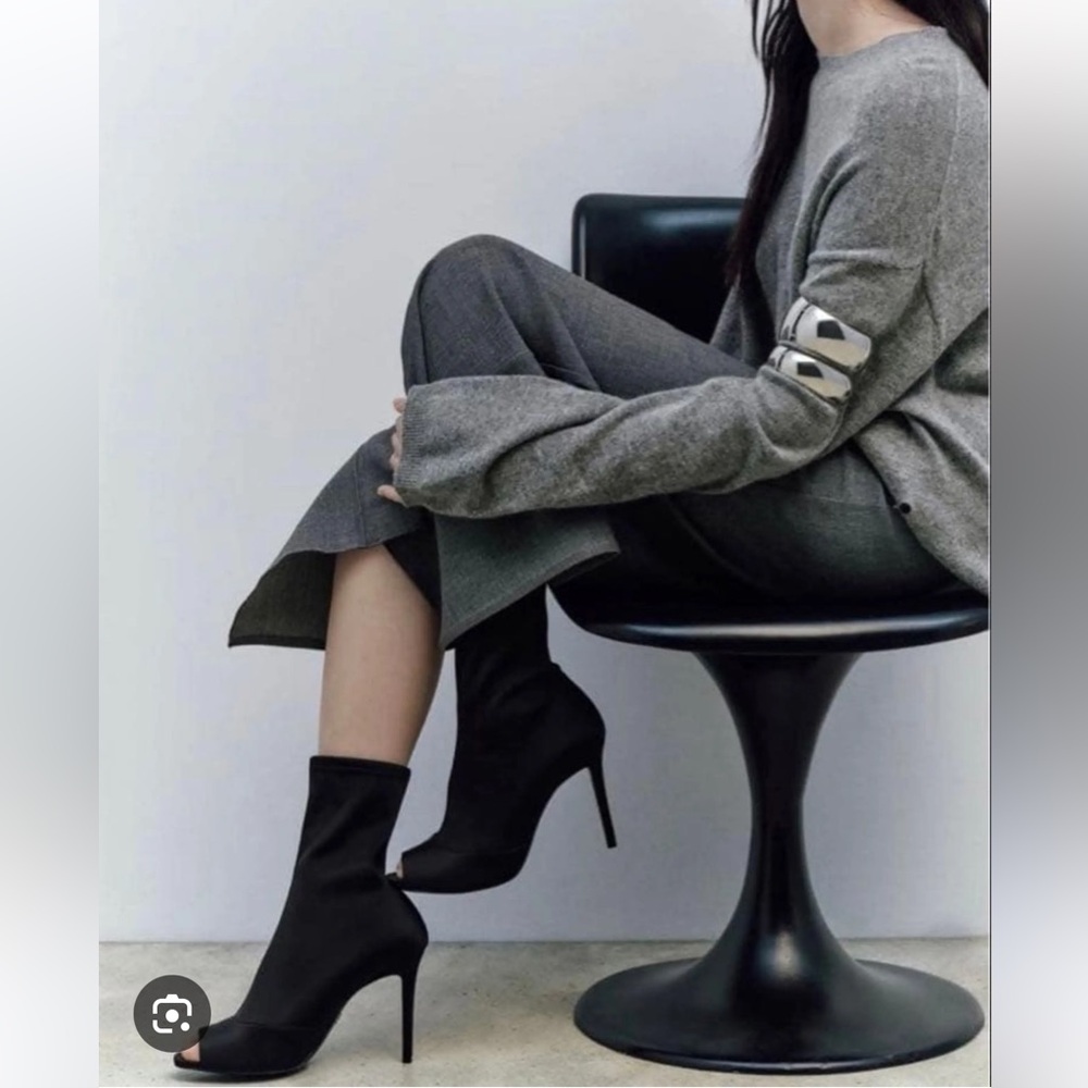 Zara Black Open Toe Heeled Boots